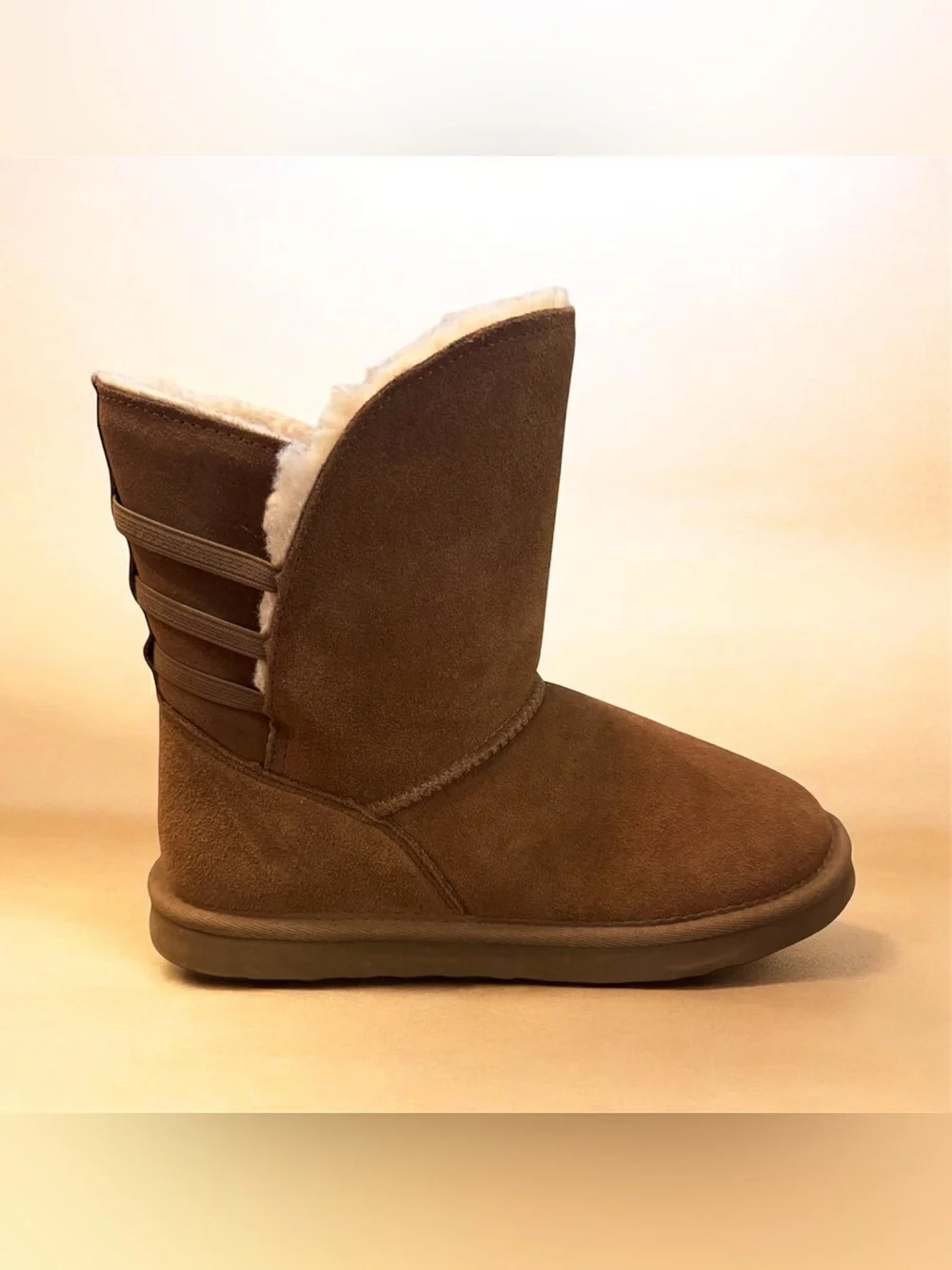 BearPaw Women's Chestnut Suede Winter Boot with Shearling Cuff